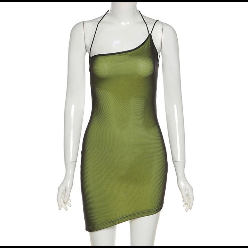 Green Asymmetrical Bodycon Sexy Dress. Medium & Large.